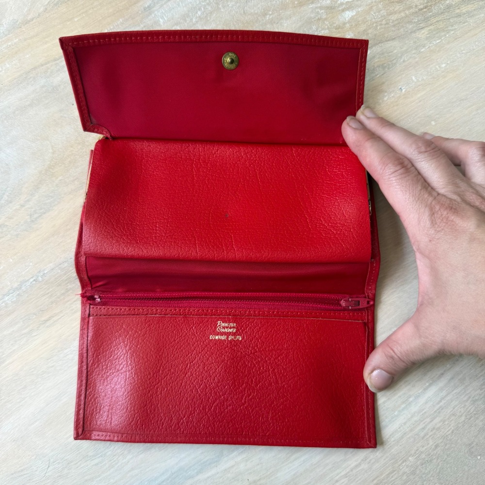 VTG Princess Gardner Wallet Womens Red cowhide Leather Kiss‎ Lock Trifold Clutch - Picture 3 of 8